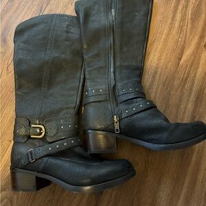 UGG Black Leather Heeled Boots